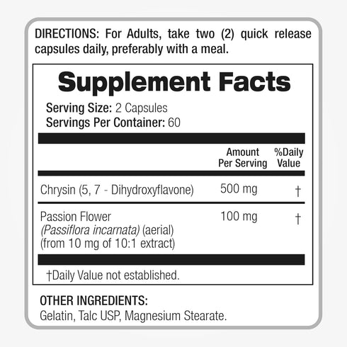 FITO MEDIC'S - Chrysin - 500mg- with - passion flower - 120 capsules, Ultra high Absorption s....