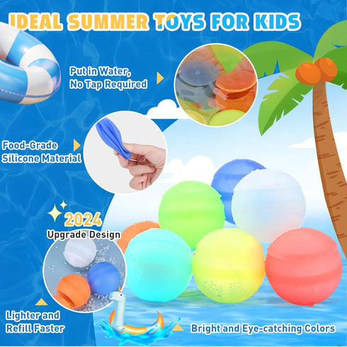 Reusable Water Balloons, 12 Pcs Refillable Silicone Water Balloons Summer Toy Water Toy for Boys and Girls Outdoor Beach Water Games Toys Self Sea...