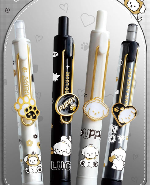 4 Pcs Gel Pens Cute Retractable Pens Cartoon Dog Pens 0.5mm Black Writing Pen Office School Pens Women Girls Men Boy Pens (4Pcs Dog)...