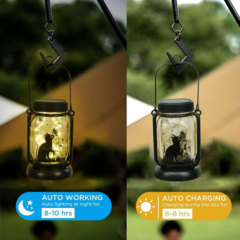 Styleonme Decor Mobile Outdoor Solar Lanterns, Cat & Butterfly Fairy Lights Theme Garden, Mason Jar Solar, Gifts for Mom, Grandma, Women, Everyone...
