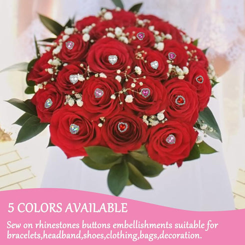 Rhinestones Buttons Embellishments, 30 Pcs Heart Rhinestones for Crafts Flatback Pearl Crystal Rhinestone Buttons for Sewing DIY Clothing Wedding ...