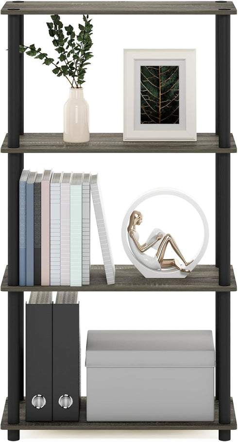 Furinno (99557GYW/BK) Turn-N-Tube 4-Tier Multipurpose Shelf Display Rack - French Oak Grey/Black...
