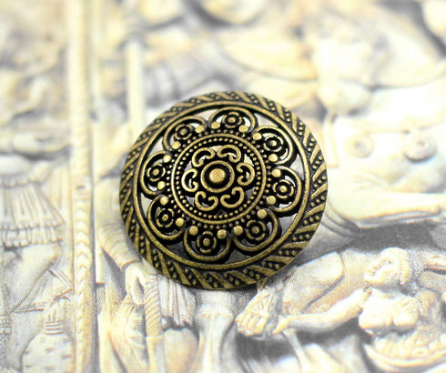 Bezelry 12 Pieces Lacework Filigree Antique Brass Metal Shank Buttons. 21mm (3/4 inch)...