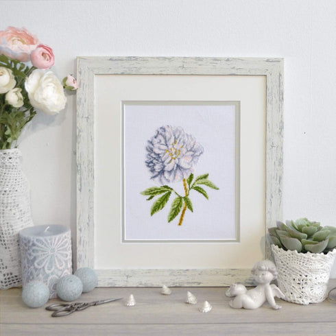 Counted Cross Stitch Kit 'White Peony' Flowers, 5.1" ? 6.9", Floral Embroidery Kit for Beginners with Pattern for Home Decor...