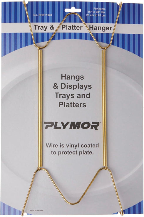 Plymor Gold Finish Wall Mountable Tray and Platter Hanger, 14.25" H x 6.5" W x 0.875" D (for Trays or Platters 16" - 30"), Pack of 2...