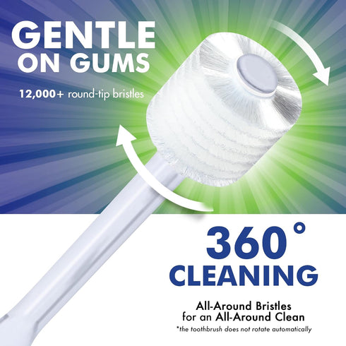Brilliant Oral Care Adult Toothbrush with Soft Bristles, Round Head, and All-Around Clean for Teeth and Gums, Clear, 3 Pack...