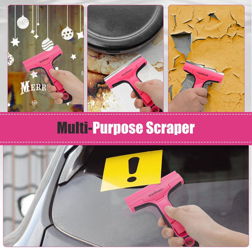 Razor Blade Scraper Tool, 4" Razor Scraper with 20Pcs Replacement Blades, Pink Glass Scraper for Removing Decals, Tint, Stickers, Labels, Caulk, A...