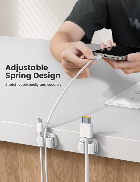 3-in-1 Cord Organizer Spring Clip Holder - Lamicall Small Desk Cable Organizer Clips, Adhesive Adjustable Wire Holder for Phone Charging Cord, Cab...