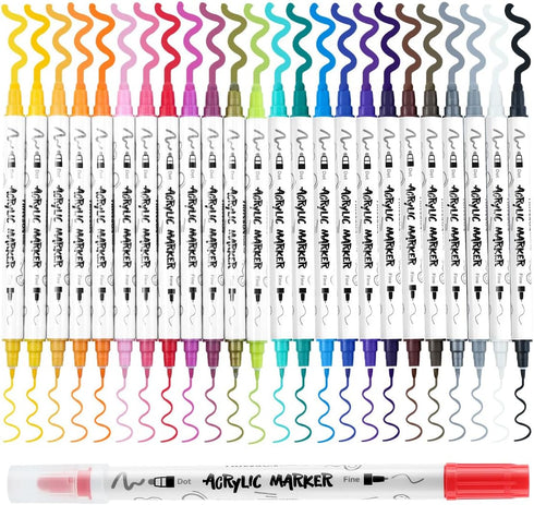 TRANSON 24 Color Bold and Fine Dual-tip Acrylic Paint Pen Set for Canvas Rock Wood Leather Ceramic DIY Painting...