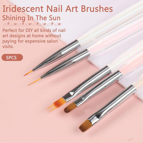 BQAN 5pc Nail Art Brushes Nail Ombre Brush Nail Design Painting Brushes UV Gel Nail Brush Professional Nail Art Design Brushes set...