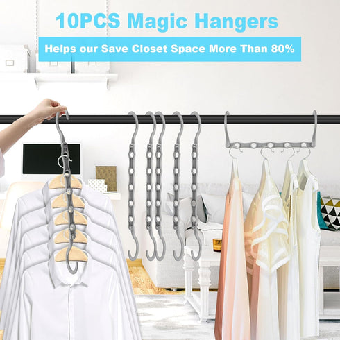Space Saving Hangers, 10PCS Magic Hangers, 5 Holes Sturdy Plastic Hanger Clothes Organizer, Closet Organizers and Storage, Space Saver Hangers Org...