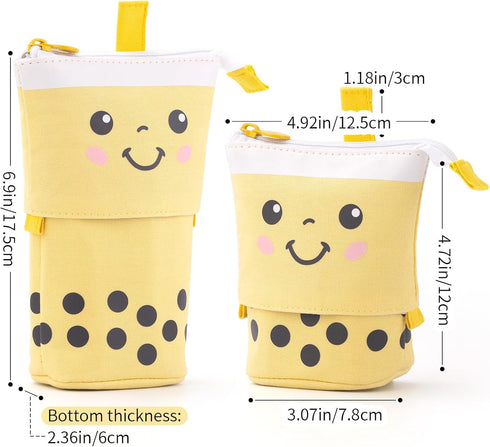 ANGOOBABY Cute Pencil Case Standing Pen Holder Telescopic Makeup Pouch Pop Up Cosmetics Bag with Kawaii Smile Face Stationery case Office Organize...