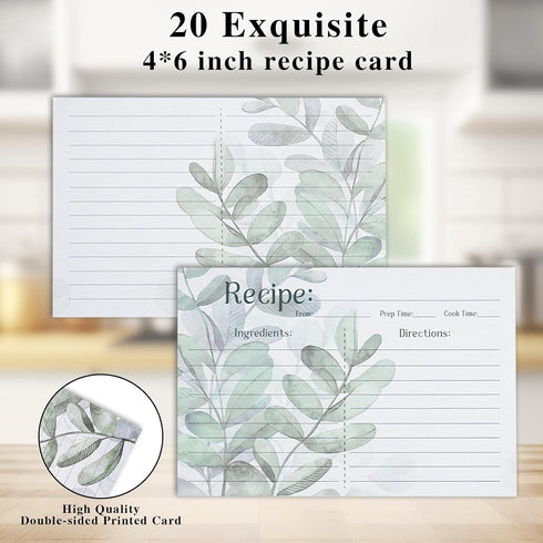 Recipe Folder 4x6, Full Page Recipe Book Organizer Set, with 20 Page Protectors & 20 Recipe Cards, Recipe Book for Make Your Own Recipe Sleek Kitc...