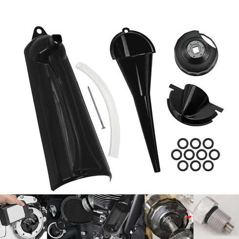 HDBUBALUS Crankcase Fill Funnel Primary Case Oil Fill Oil Filter Funnel Set with Oil Filter Wrench and Primary Drain Plugs Compatible with Harley...