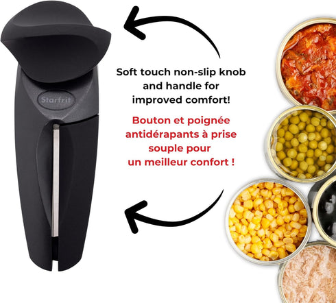 Starfrit MightiCan Can Opener - Safe - Holds Lid and Leaves No Sharp Edges on Lid - 3 year warranty - Comfort Grip - Heavy Duty Non-Slip Knob...