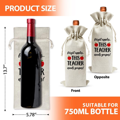Teacher Wine Bag, Gift for Teachers Coworkers Colleagues, Teacher Appreciation Gifts, Burlap Wine Bottle Bags, Graduation Party, Reusable Drawstri...