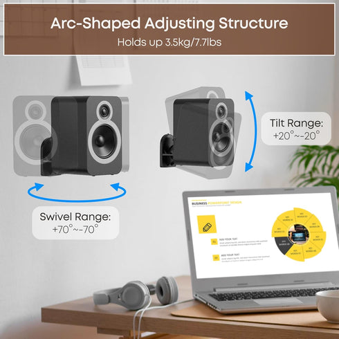 PUTORSEN Speaker Wall Mount, Black, 2 Pack, Swivel and Tilt, Holds up to 7.7 lbs...