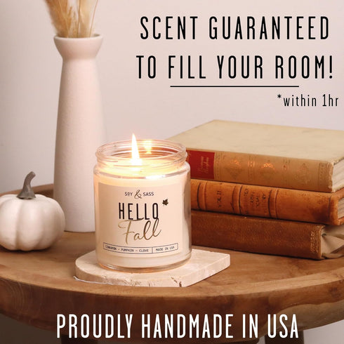 Fall Candles - 'Hello Fall' Fall Candle w/Cinnamon, Spice & Pumpkin Candle I Infused with Essential Oils I Autumn Fall Scented Candles I Pumpkin S...