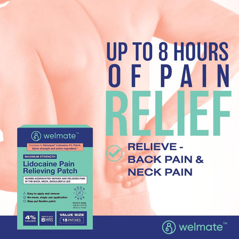 WELMATE | 4% Lidocaine Numbing Patch | Maximum Strength | Temporary Relief of Pain, Back, Neck, Shoulders, Knees, Elbows, Minor Skin Irritations |...