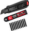 HAUTMEC 18mm Extra Heavy Duty Utility Knife with Double Lock Mechanism and 10pc Blade Set, Double Safety, SK2 Sharp Black Blade for Industrial or ...