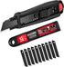HAUTMEC 18mm Extra Heavy Duty Utility Knife with Double Lock Mechanism and 10pc Blade Set, Double Safety, SK2 Sharp Black Blade for Industrial or ...