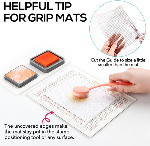 10Pcs/Set 6x6inch Multi-Use Non-Slip Sticky Mats Fit in Stamp Positioning Tool Set,Photopolymer Grip Mat with Printed Guides in Placeholding Stenc...