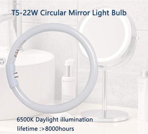 Poweka T5-22W Circular Bulb,7.25inch Round Mirror Light Bulb Replacement Compatible with Floxite/Zadro/Rialto Makeup Magnifying Vanity Mirror, Mak...