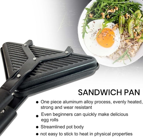 XL Sandwich Pan & Egg Skillet Set - Non-Stick Baking Sheets, Portable Griddles, Compact Sandwich Maker Press, Waffle Maker - Black Aluminum Alloy ...