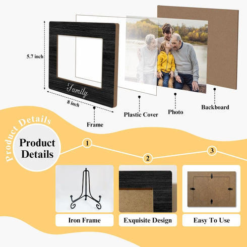 Wooden Photo Frame Family Gifts Housewarming Gifts for Mom Dad Grandma Grandpa, Wooden Photo Frame with Iron Stand for Tabletop or Desktop Display...