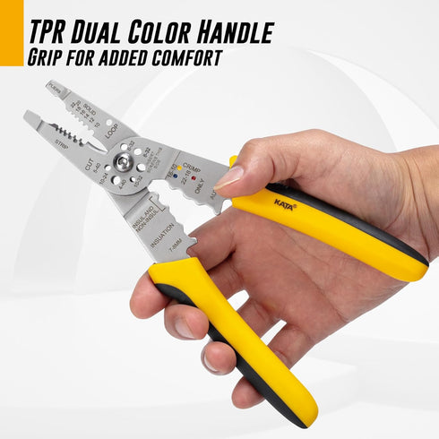 KATA 8 Inch Wire Cutter Wire Stripper, Cutting for 10-20 AWG Solid Wire and 12-22 AWG Stranded Wire, Wire Stripper Crimper Crimping Tool for Elect...