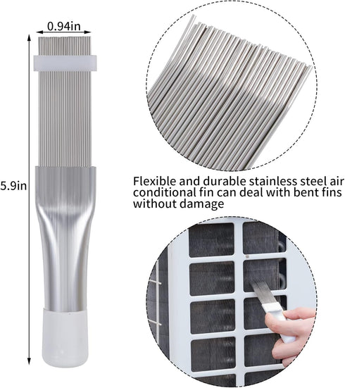 5 Pcs Air Conditioner Fin Cleaner Set 3 Fin Combs Condensers Fin Straighteners and 2 Condenser Brushes Condenser Repair Clean Set...