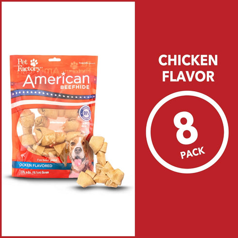 Pet Factory American Beefhide 4-5" Knotted Bones Dog Chew Treats - Chicken Flavor, 8 Count/1 Pack...