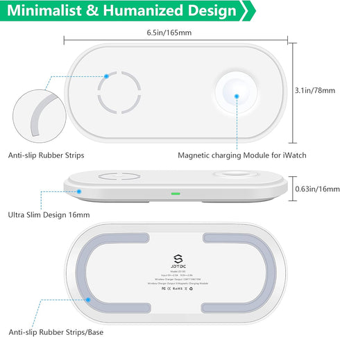 MFi Certified 2-in-1 Wireless-Charger-for-Watch-iPhone Airpods 10W Fast Qi Wireless-Charging-Mat iWatch Charger Pad Station for iPhone 13/13 Pro/1...