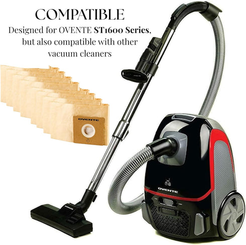 OVENTE Replacement Dust Bags for ST1600B, Compatible with Zing Canister Vacuum Series, Collect and Trap Dirt Efficiently, Compact Disposable Clean...