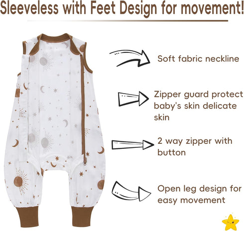 Baby Sleep Sack with Feet 3-12 Months Wearable Blanket Baby 2-Way Zipper TOG 0.5 Infant Sleeping Bag with Button, Comfy Lightweight Sleepsack, Bro...