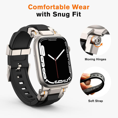 amBand Bands Compatible with Apple Watch 9/8/7 45mm, M1 Sport Series Rugged Durable Strap with Stainless Steel Connector to Match Watch's Metal Ca...