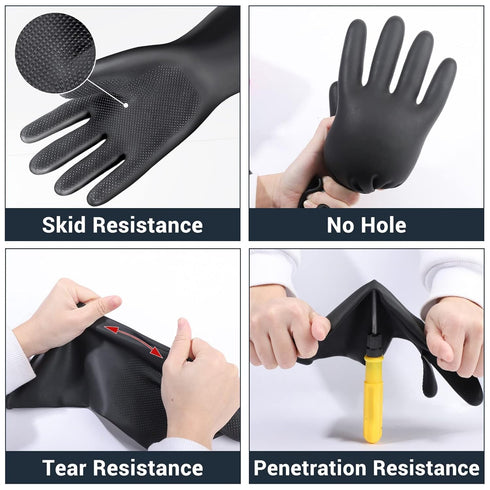 Thick Chemical Resistant Rubber Gloves, Waterproof Cleaning Protective Heavy Duty Gloves, 18" Black Safety Work Gloves, Acid/Alkali/Oil Resistant ...