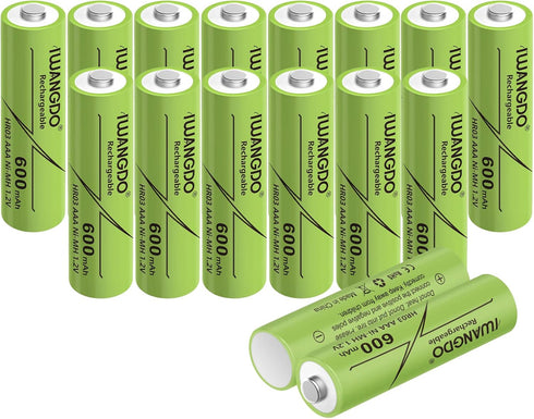 AAA 600mAh HR03 16pcs Ni-MH Rechargeable Batteries Pre-Charged for Outdoor Garden Solar Lights, Pack of 16...