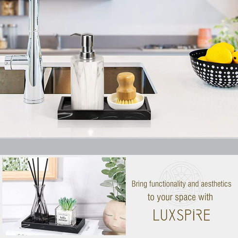 Luxspire Bathroom Vanity Tray, 8 x 4 inch Resin Dresser Jewelry Ring Dish Tank Storage Kitchen Sink Countertop Organizer Plate Holder for Perfume ...