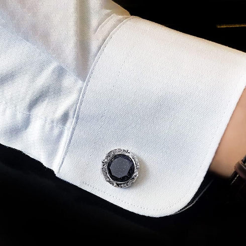 Round Galaxy Cufflinks Set, 2Pcs Dark Blue Cufflinks Set with gift box and greeting card for men...