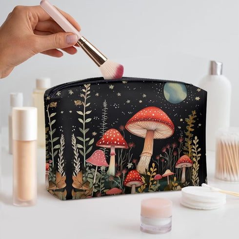 Red Mushroom Makeup Bag for Purse Lightweight Zipper Pouch For Women Clutch Makeup Brush Bag Travel Cosmetic Bag Can Hold Makeup Brushes Skincare...