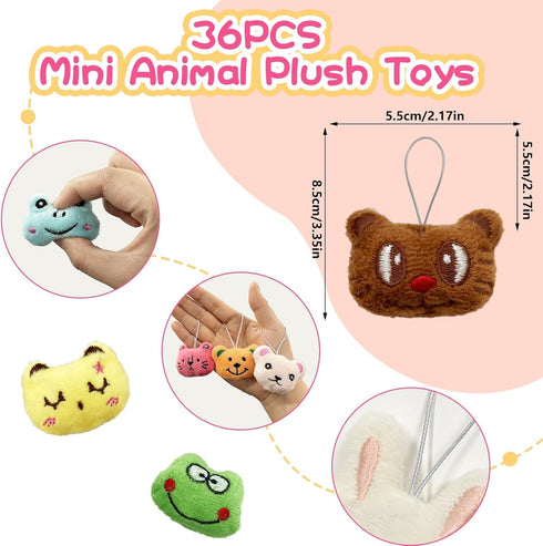 36 PCS Mini Animal Plush Toys Set Cute Small Animal Stuffed Toy Keychain for Party Favors Keychain Ornament for Goody Bag Easter Egg Stuffers Carn...