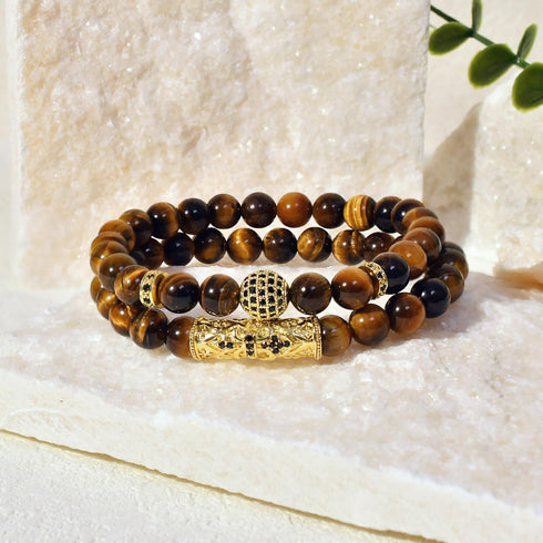 Tiger Eye Gemstone Beaded Stretch Bracelet For Men 8MM Natural Stone Beads Bracelet Set Adjustable Bracelet Best for Men Women Gifts...