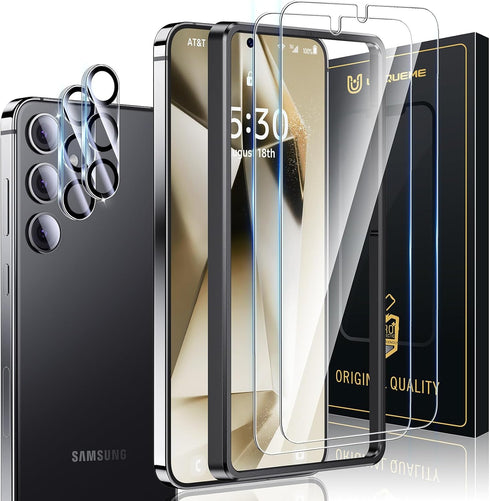 UniqueMe for Samsung Galaxy S24 Plus Screen Protector, Case Friendly HD Clear Anti-Scratch 9H Tempered Glass for S24 Plus 2 Pack + Camera Lens Pro...