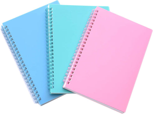 Yansanido Spiral Notebook, 3 Pcs A5 Thick Plastic Hardcover 8mm Ruled 3 Color 80 Sheets -160 Pages Journals for Study and Notes (Light Pink,Light ...