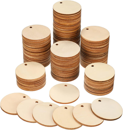 100 Pieces Unfinished Round Wooden Circles with Holes Round Wood Discs for Crafts Blank Natural Wood Circle Cutouts for DIY Crafts Party Birthday ...