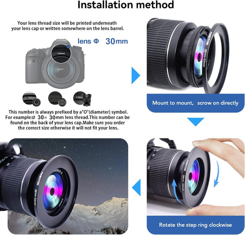30mm Lens to 52mm Camera Lens adapter,30mm to 52mm Filter Step up Ring Adapter Ring,Compatible All 52mm Filter Accessory...