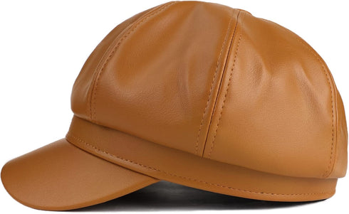Womens PU Leather Newsboy Cap 8 Panel Paperboy Newsie Cap Bakerboy Cap Beret Cabbie Cap Hat...