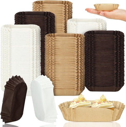 Mifoci 600 Pcs Oval Cupcake Papers Disposable Brownie Baking Cups Cake Loaf Pan Liners Boat Shaped Mini Muffin Cupcake Wrappers for Weddings Birth...