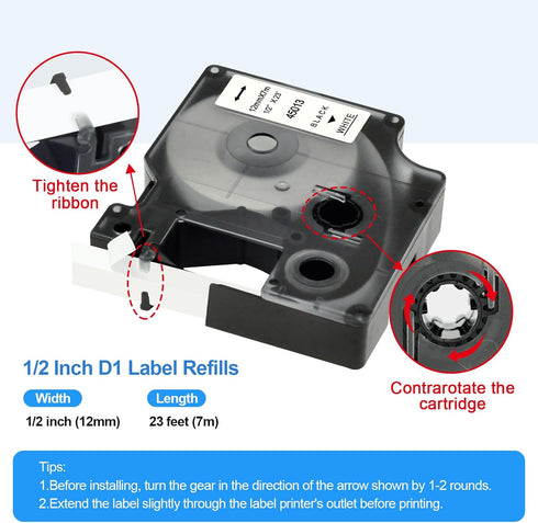 Label Orison Compatible with DYMO D1 Label Tape 45013 S0720530 Black on White Refill for DYMO LabelManager 160 210D 280 360D 420P Wireless PnP 220...